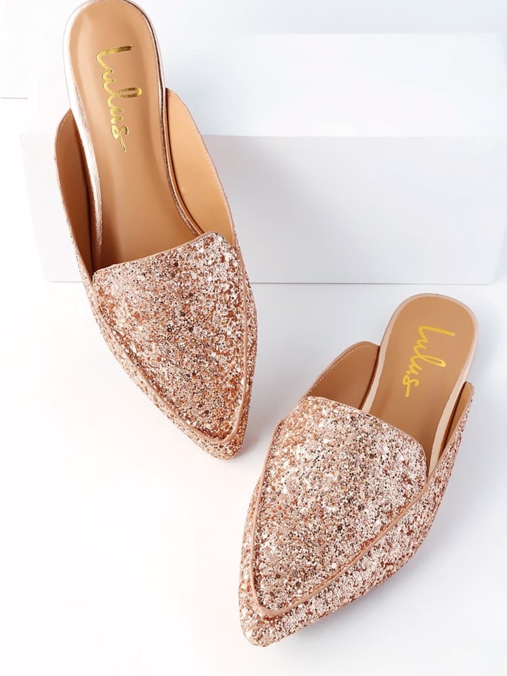Lulu’s Joelle Rose Gold Glitter Loafer Slides size 8